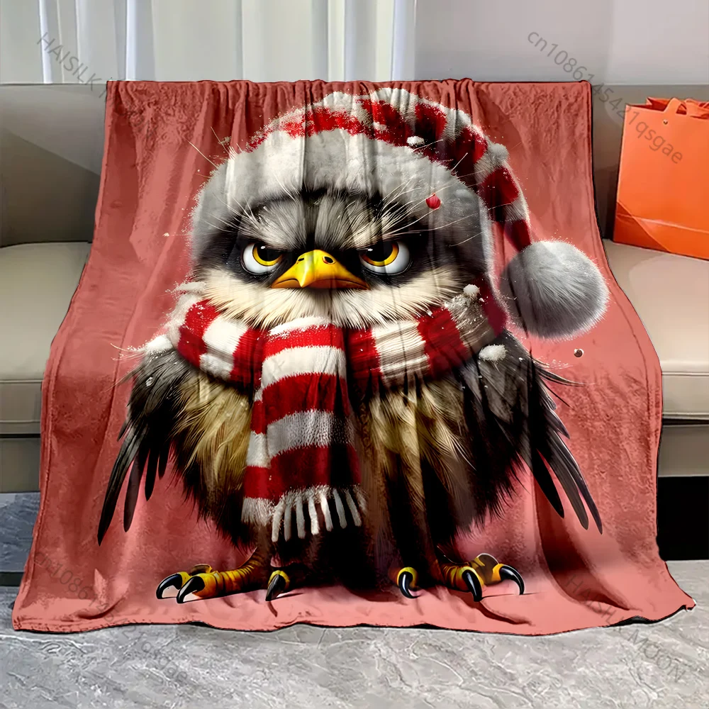 1PC Bird Wearing A Santa Hat Pattern Blanket Flannel Material Soft Warm for All Seasons,For Home Outdoor Camping Picnics RV