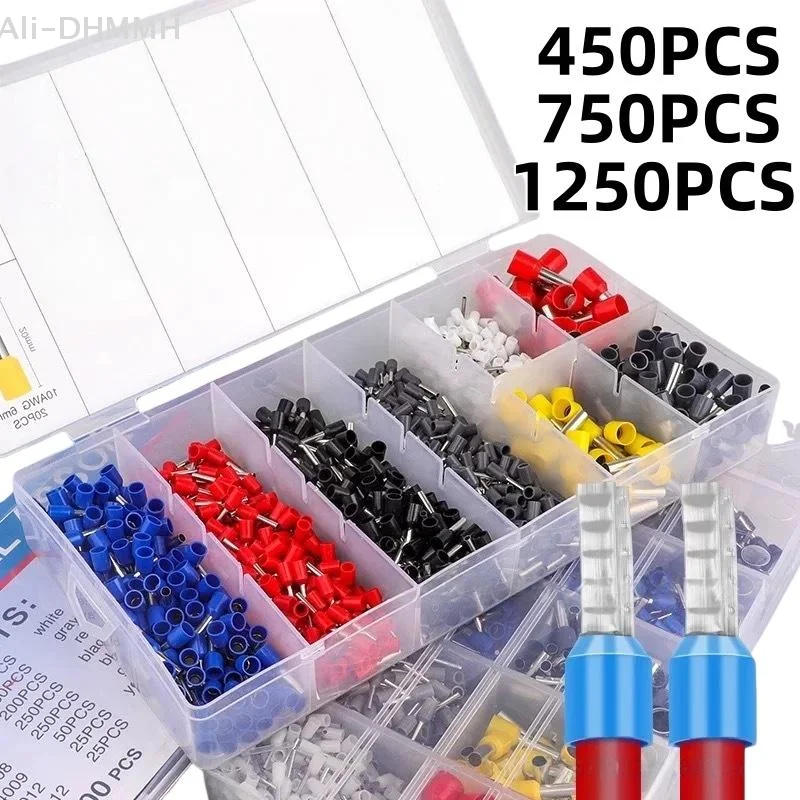 ZLinKJ 450/700/1250Pcs Insulated Cord Pin End Terminal Electrical Crimper  Tubular Terminal Block Connector Wire Terminal Kit