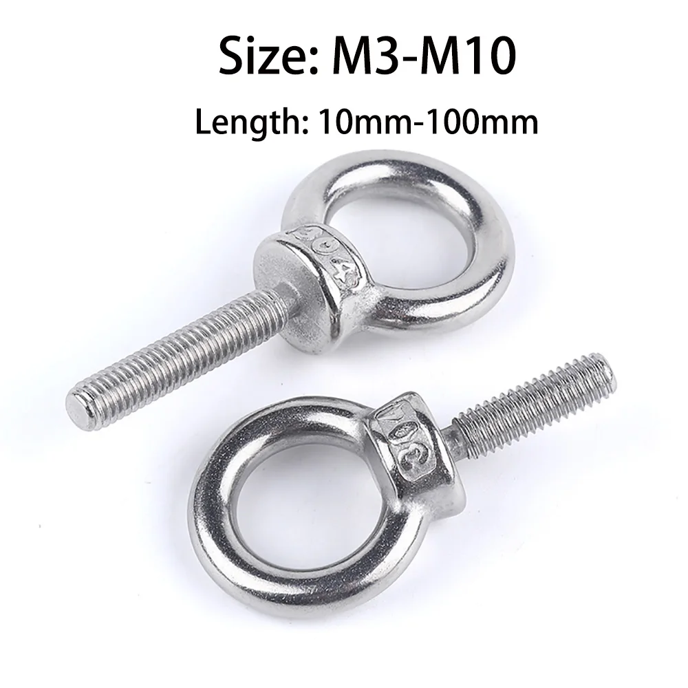 1/2/5Pcs 304 Stainless Steel Lifting Eye Bolt M3 M4 M5 M6 M8 M10 Loop Eyebolt 10mm-100mm Length Machinery Lifting Fastener