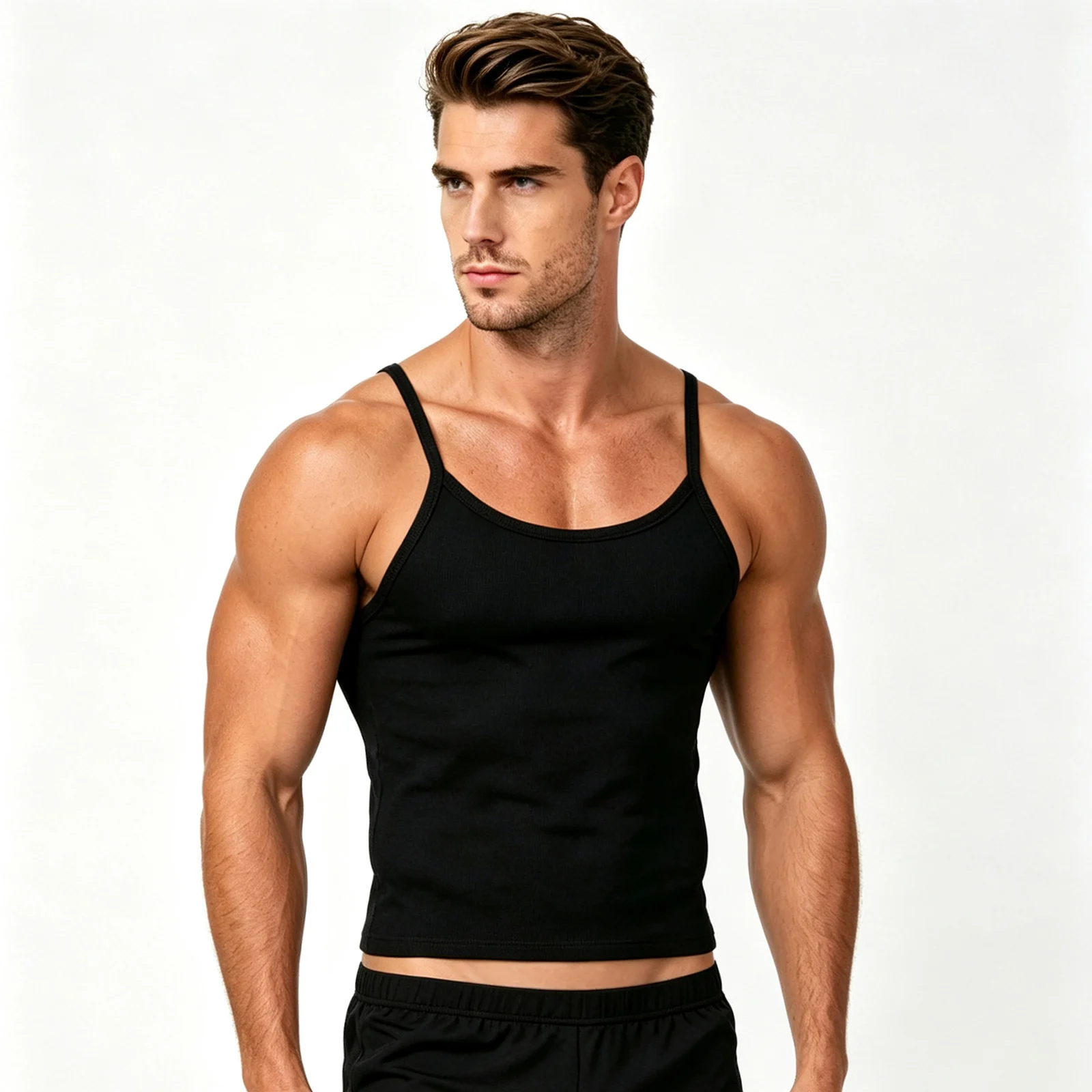 Sport-Crop-Tanktop für Männer, Geripptes Athletisches Muskel-Unterhemd, Trägerlos, Ärmellos, für Fitness, Bodybuilding, Sommer, Slim Fit, Workout, Jogging – Detail 4