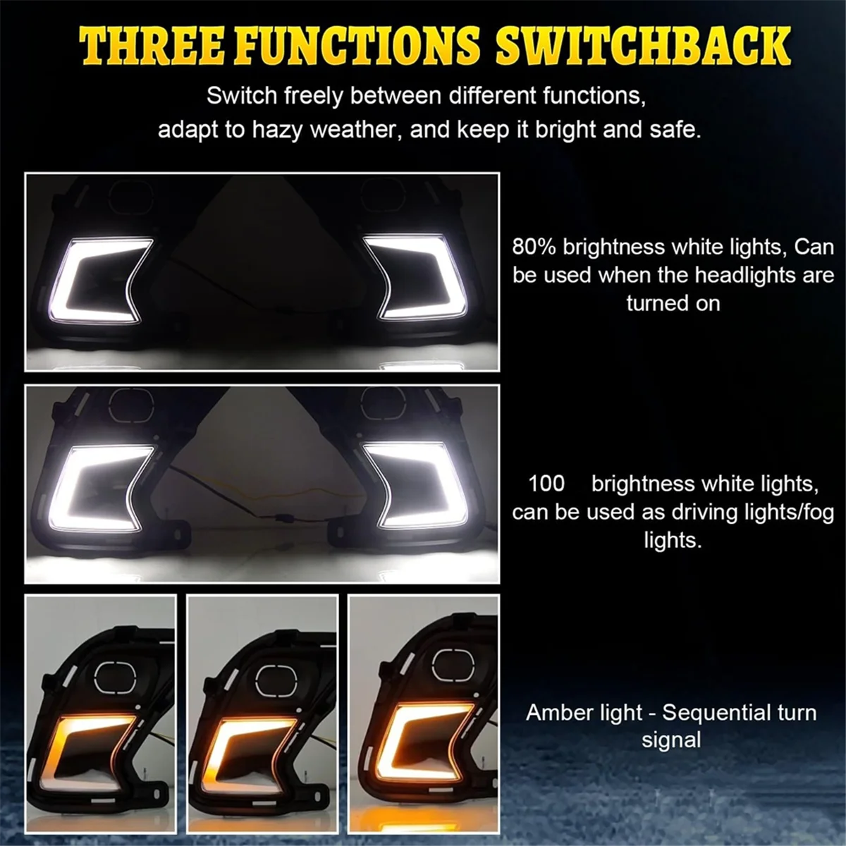 

LED Daytime Running Lights for Toyota Grand Highlander 2024 2025 Fog Lights Amber Sequential Turn Signal Light