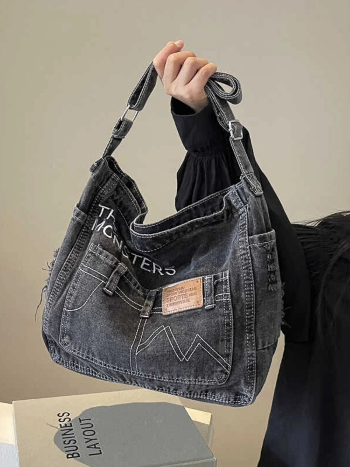 

Retro Waed Denim Canvas Tote Bag for Women New Faionable Student Single oulder Bag Versatile Commuter Tote Handbag