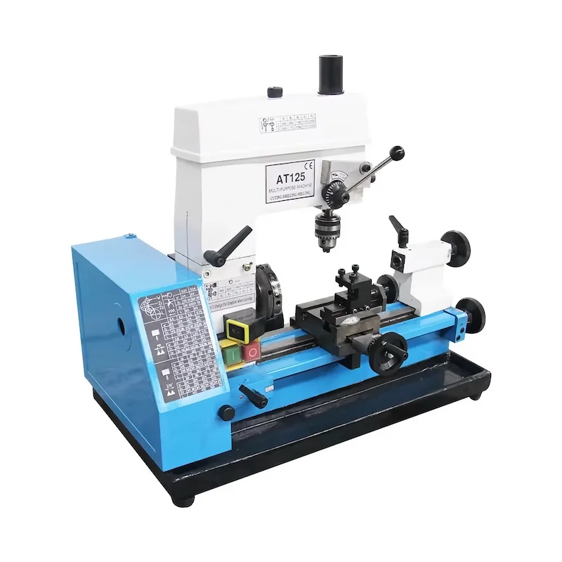 Mini Lathe AT125 Turning, Drilling and Milling Machine Mini Household Tool Small Woodworking Metal Bench Driller