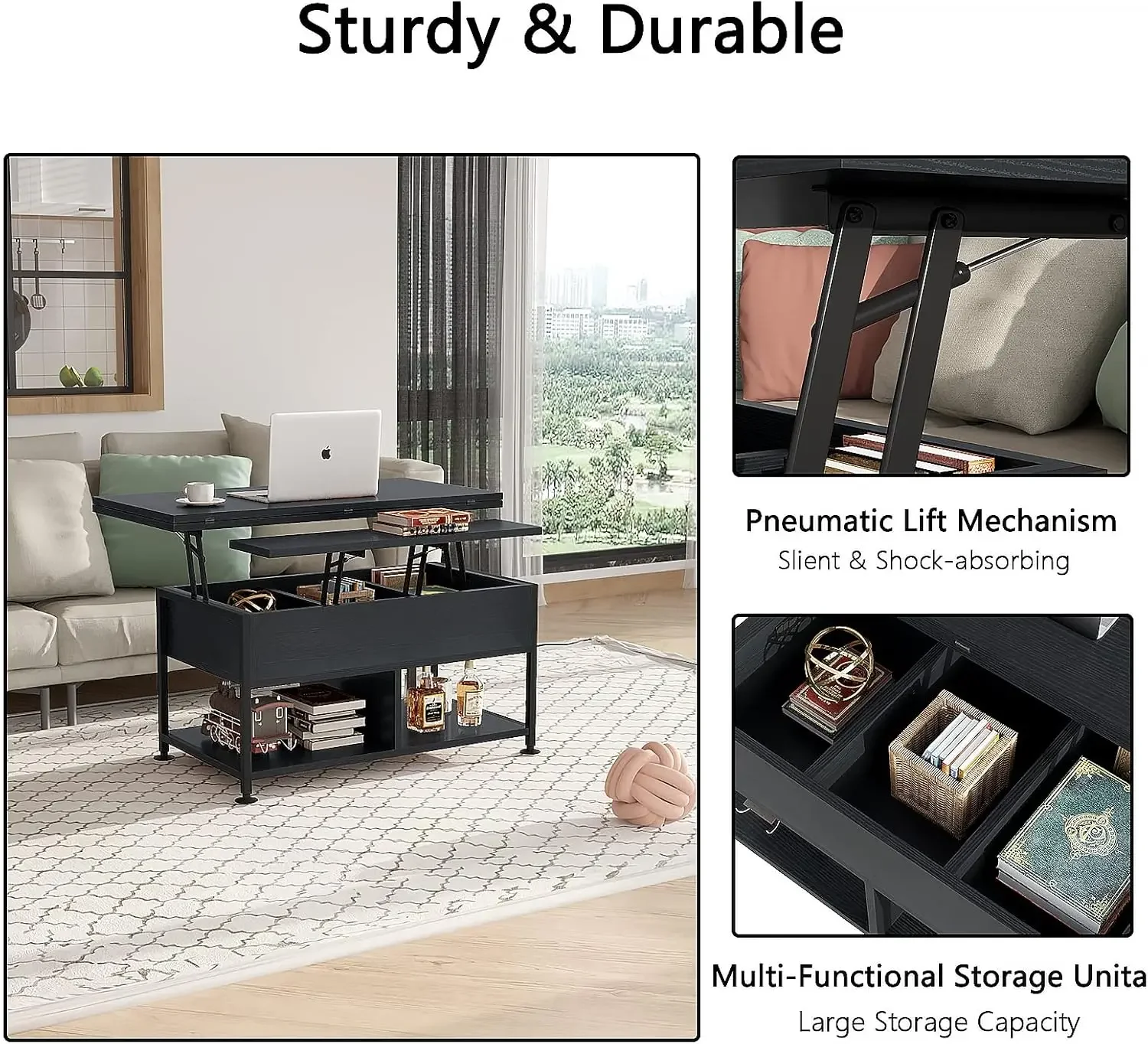 Lift Top Coffee Table ，4 in 1 Multi-Function Coffee Table with Hidden Compartment ，Modern Lift Tabletop Dining Table