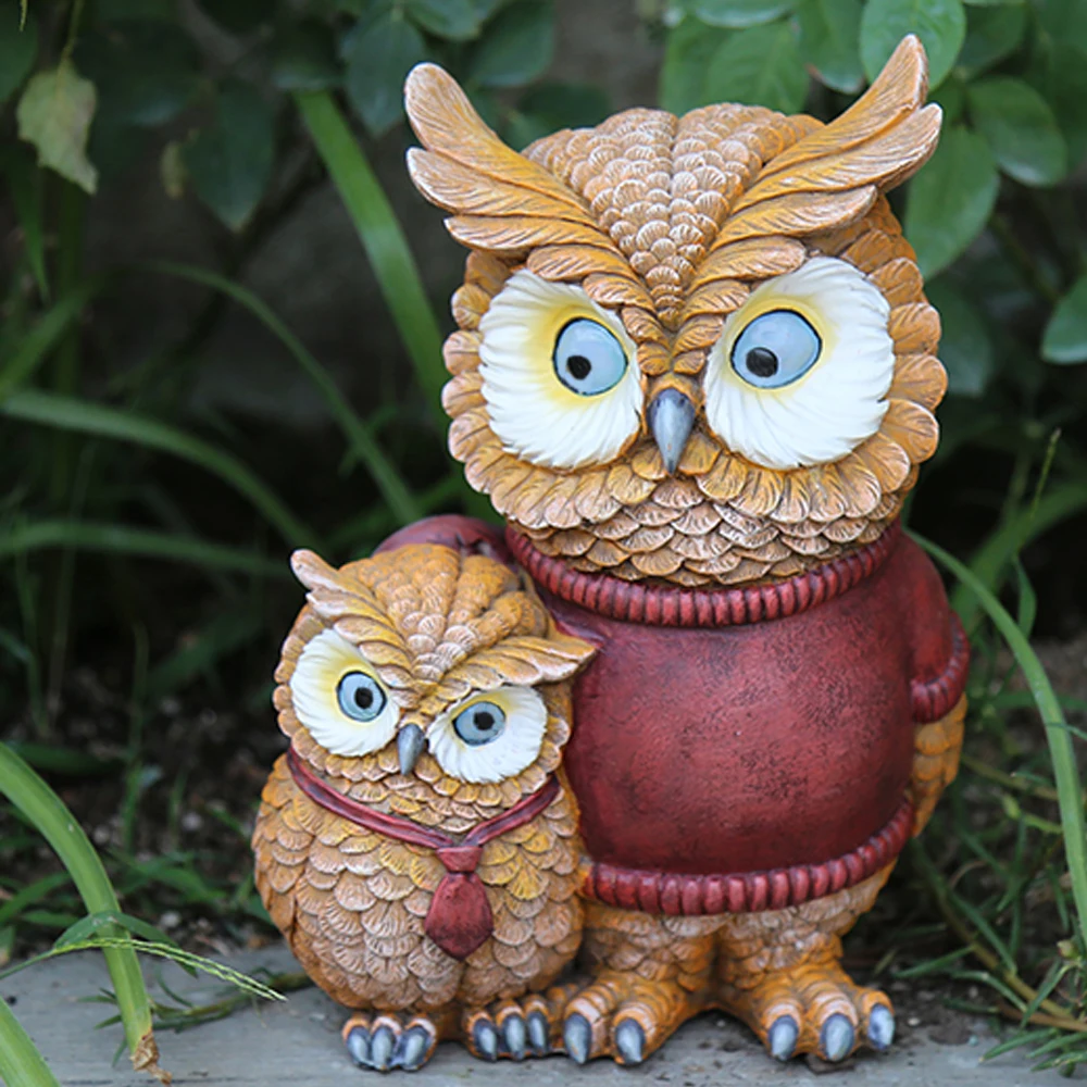 2pcs Resin Owl Eagle Owl Night Animal Ornaments,Used To Decorate The Room Bonsai Moss Green Plants Resin Crafts Garden Figurines