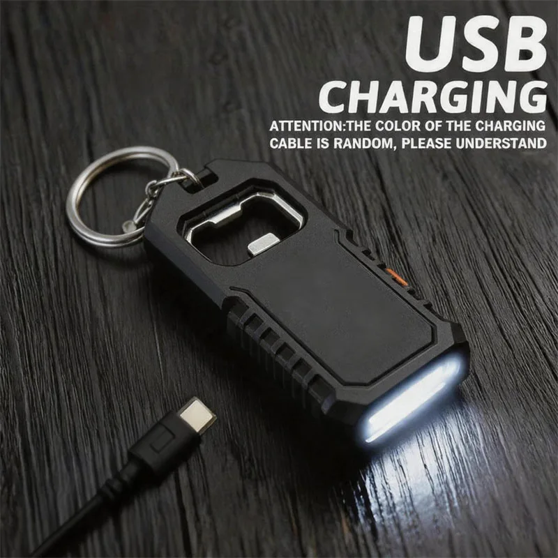 Multi-functional Mini COB LED Keychain Flashlight Rechargeable Hanging Work Light Keyring Camping Walking Pocket Lights