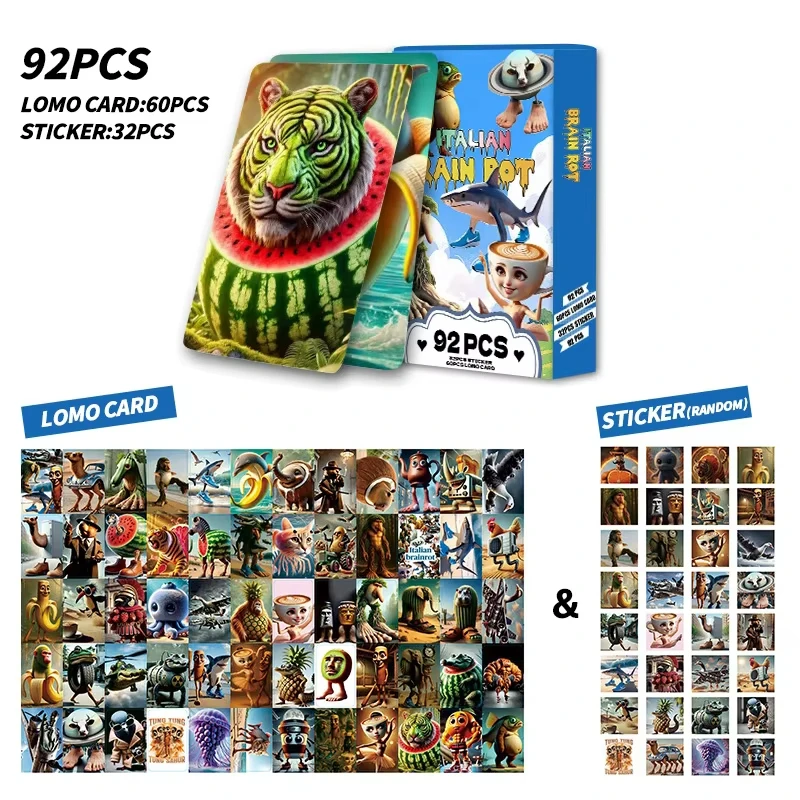 

92 шт./кор. TungTungTungSahur итальянская деревянная палочка Brainrot лазерная ломо-карта иностранный Shan Hai Jing фотокарточки