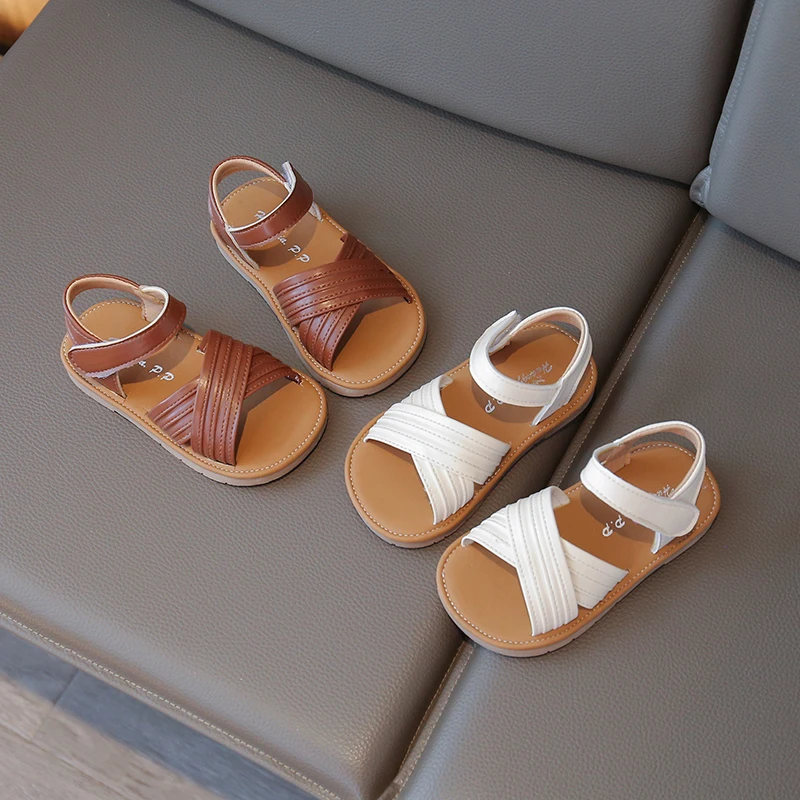 

Retro Style Toddler Girls Leather Sandals 2026 New Summer Kids Open-toe Beach Sandals Soft Sole Classic Princess Party Footwear