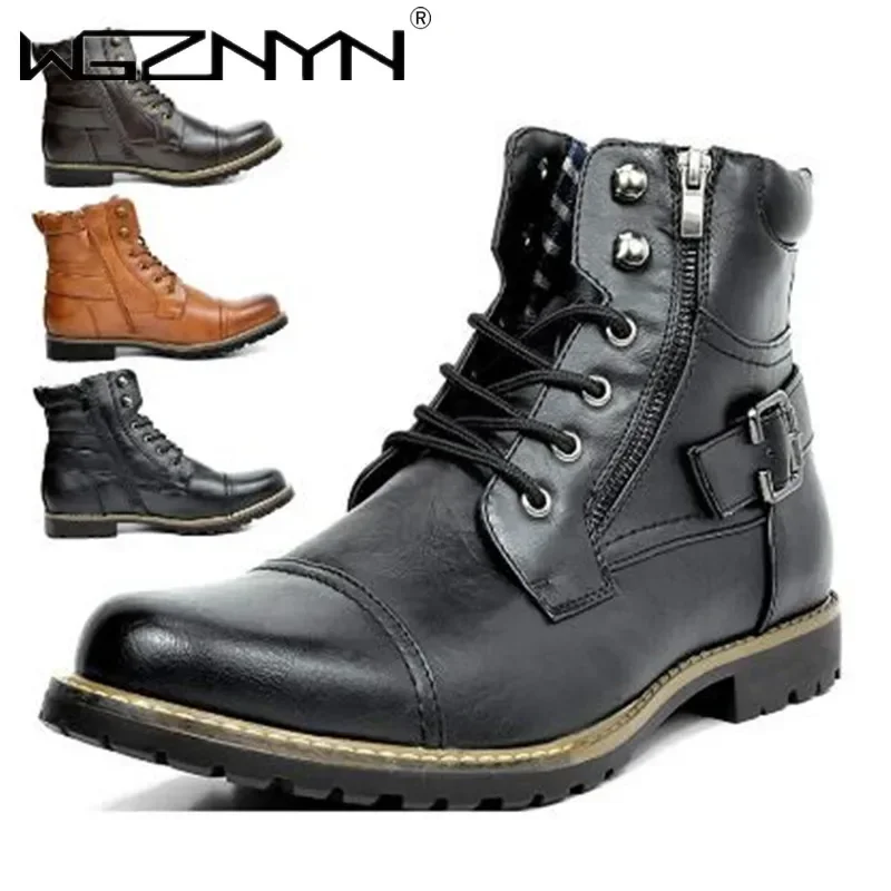 Men Boot Metal Double Zipper Motorcycle Boot Men Leather Britain Ankle Boots Botas Tacticas Hombre Militar Zapatos Para Hombres