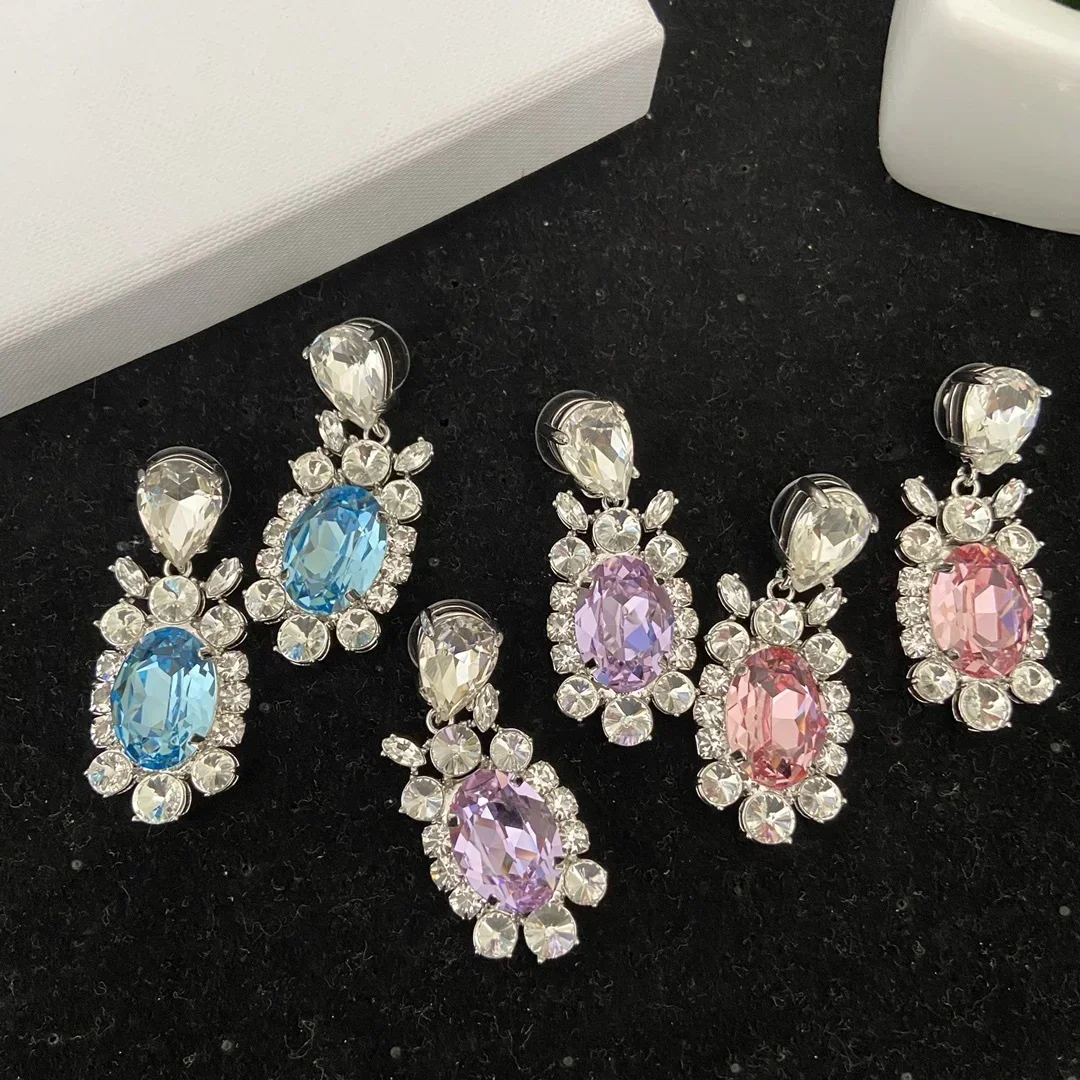 Fashion Europe Designer Blue Purple Pink Pendant Large Crystal Luxury Earrings Women Jewelry Trend