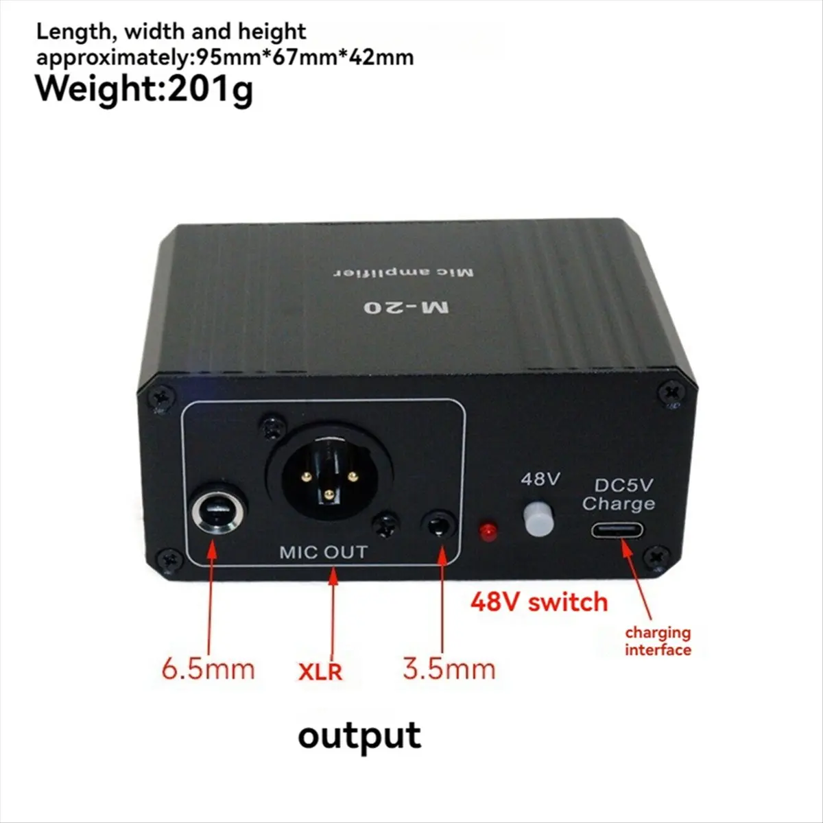 (BOFF) Dynamic Microphone Condenser Mic Amplifier M-20 Audio 48V Phantom Power Charging Black for Live Sound Card Speaker B view 6