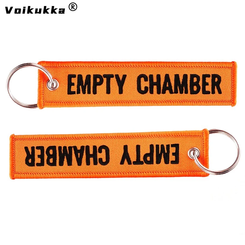 Voikukka Jewelry Text Embroidery EMPTY CHAMBER Red Pendant Tags Keychain Rectangle Key Chains Souvenir Wholesale