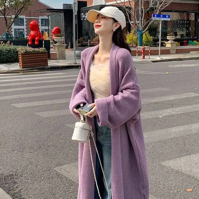 Suéter largo de gama alta para mujer, chaqueta suelta de punto, abrigo grueso versátil sobre la rodilla, Otoño e Invierno