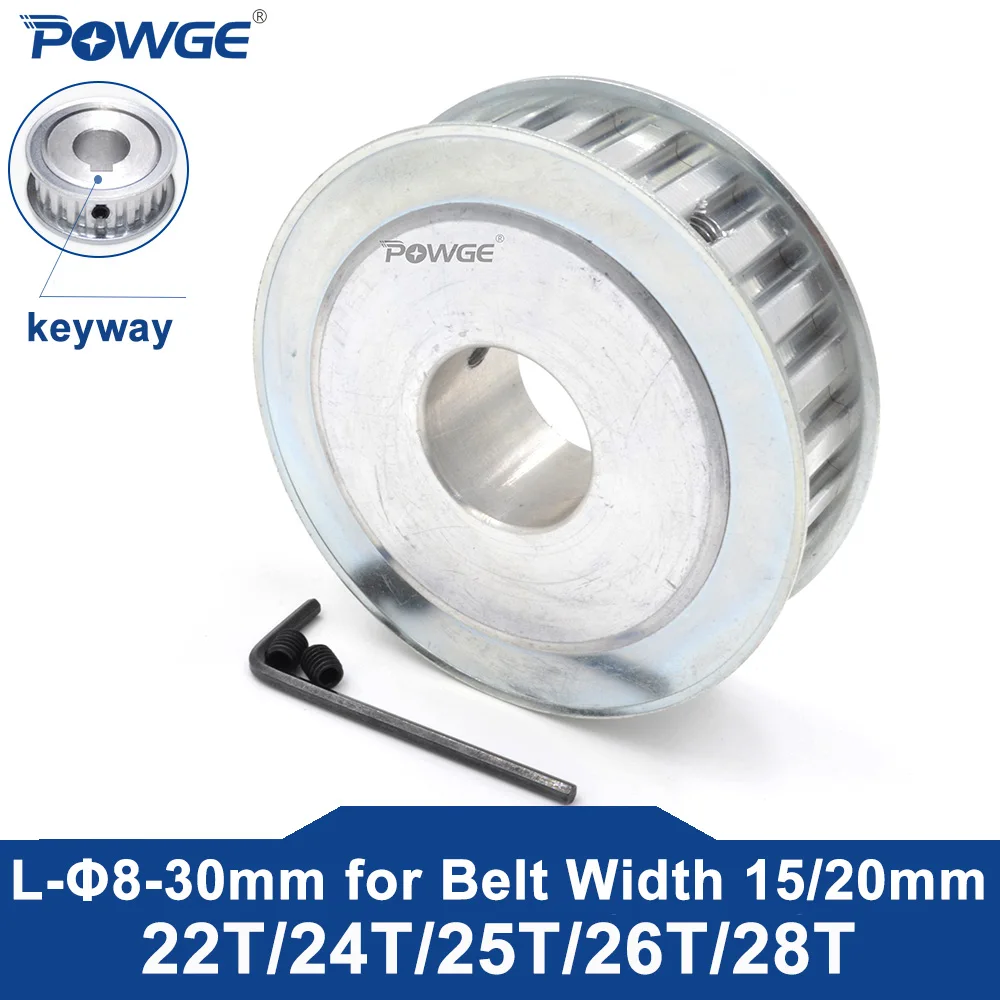 POWGE Trapezoidal 22 24 25 26 28 teeth L Timing Pulley inner Bore 8-30mm for Belt width 15/20mm 22T 24T 25T 26T 28T