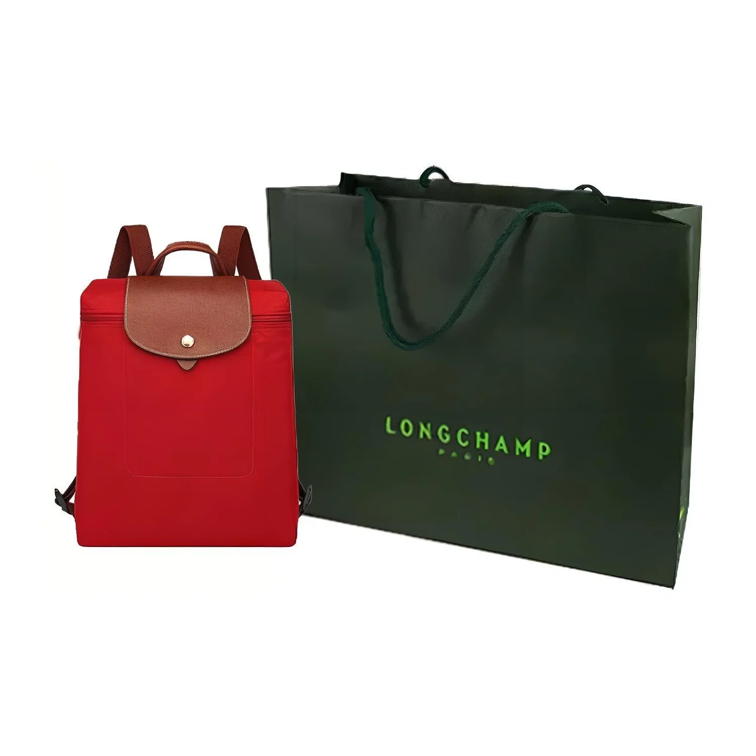 LONGCHAMP Le Pliage Recycled Canvas With Leather Trim Backpack Women's Red 1699089P59