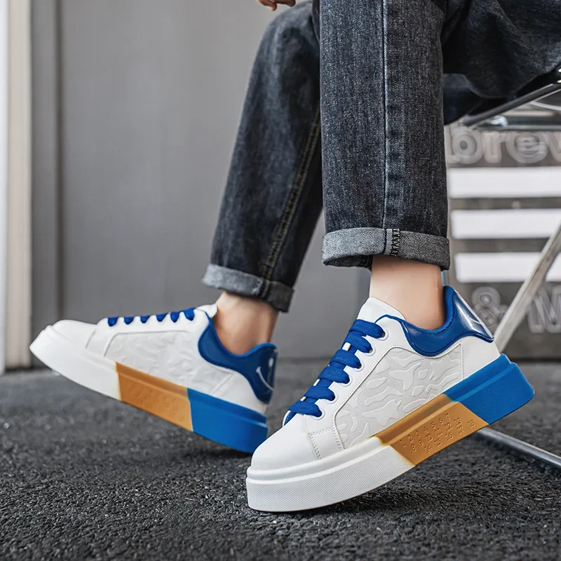 Fashion White Men's Skateboard Shoes Height Increasing Platform Casual Sneakers Men Comfortable Low-cut Streetwear Sneakers 2024