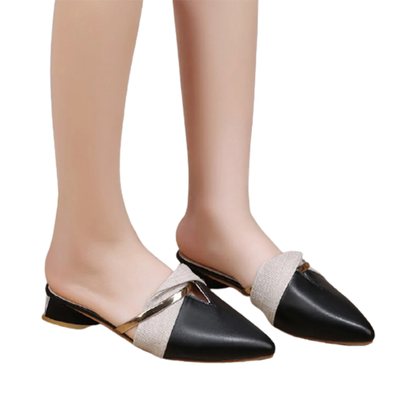 

Point Toe Twist Flat Mules Thick Heel Sandal For Women With Rubber Sole Summer Shoes