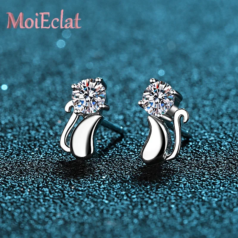 

Stylish 0.6ct Moissanite Stud Earrings for Women, Platinum PT950 Cute kitten Ear studs Spring Collection Jewelry Birthday Gifts