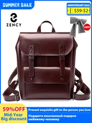 Zency England Style Genuine leather Women Travel Backpack Large Capacity For 14 inch Laptop Preppy Style Rucksack Wear Resistant