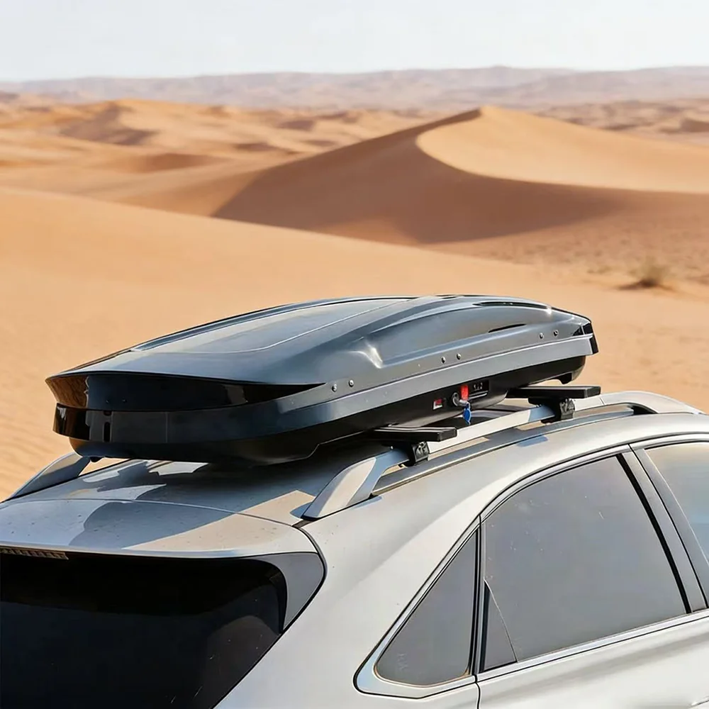 WP3034 Car Roof Cargo Box Four-season Waterproof Eco-Friendly Glossy Leather Texture PMMA+ABS Double-sided Opening U-hook Fixing