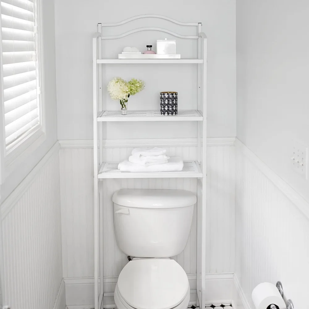 

2023 New Essentials Metal Over The Toilet Space Saver 3 Shelf Rack, White