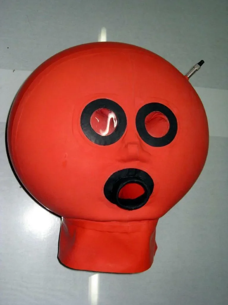 

Natural Latex Rubber Red Double Inflatable Mask Hood Halloween Uniform Masquerade Handmade Custom Cosplay