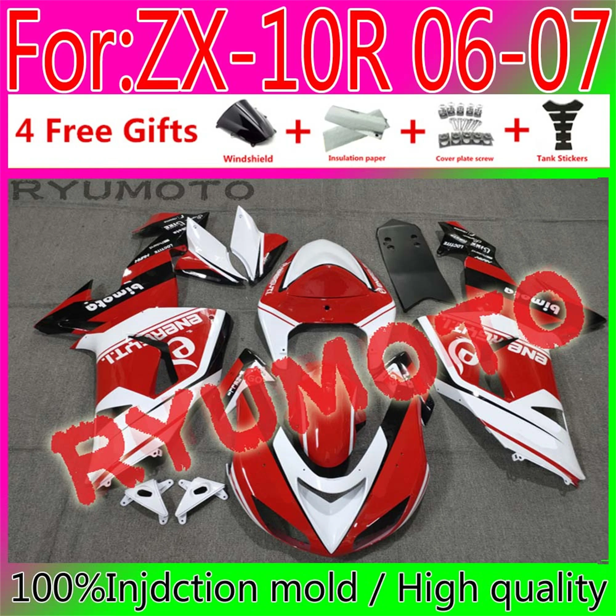 

NEW Motorcycle ABS Injection mold 100％ bodywork fairings for KAWASAKI ZX10R 06 07 ZX-10R ZX10 2006 2007 fairing red white