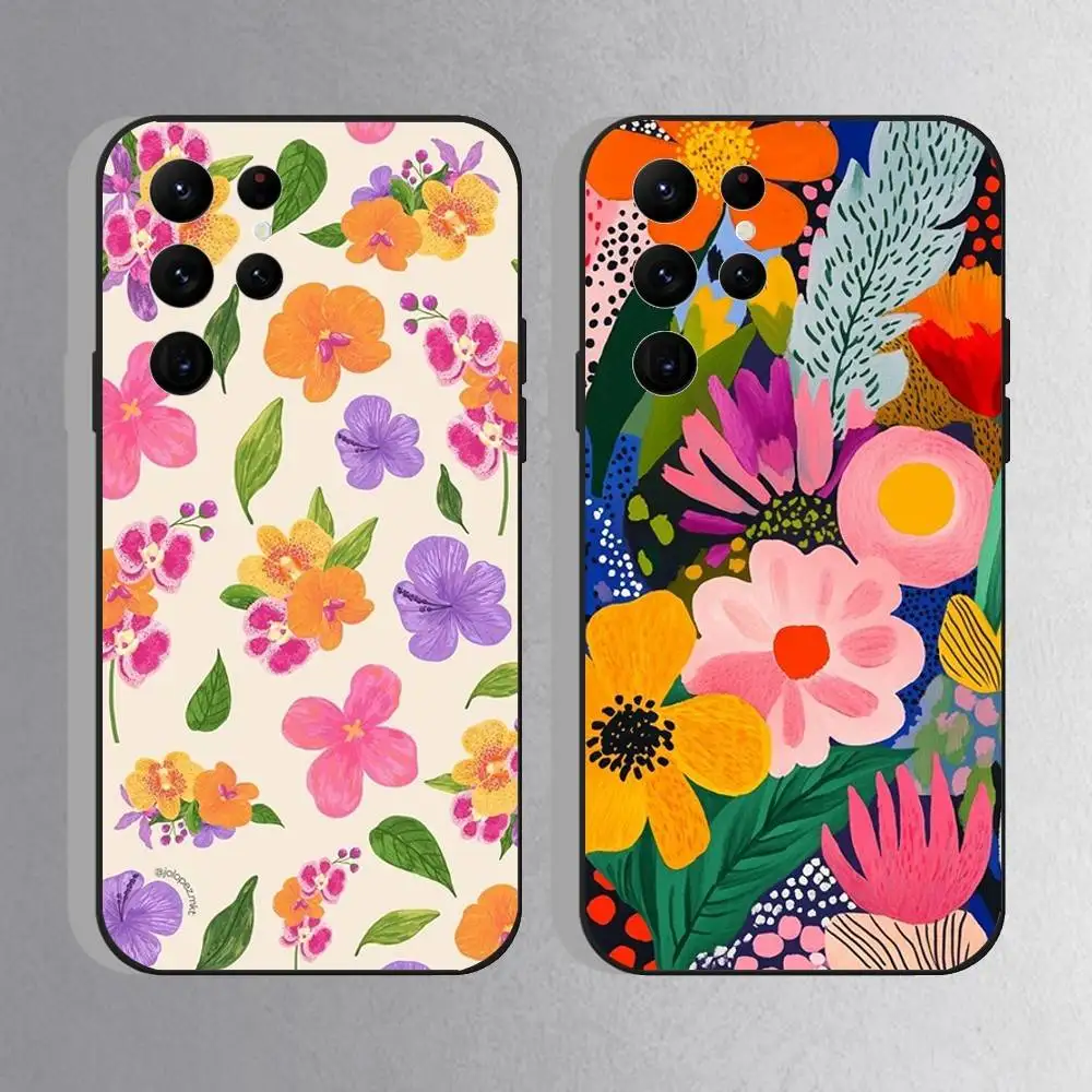 

Flowers Floral Lily Pattern Phone Case For Samsung S25,S24 Ultra,S20,S30 plus,S22 plus,S23,S30 Ultra 5G Silicone Black Shell