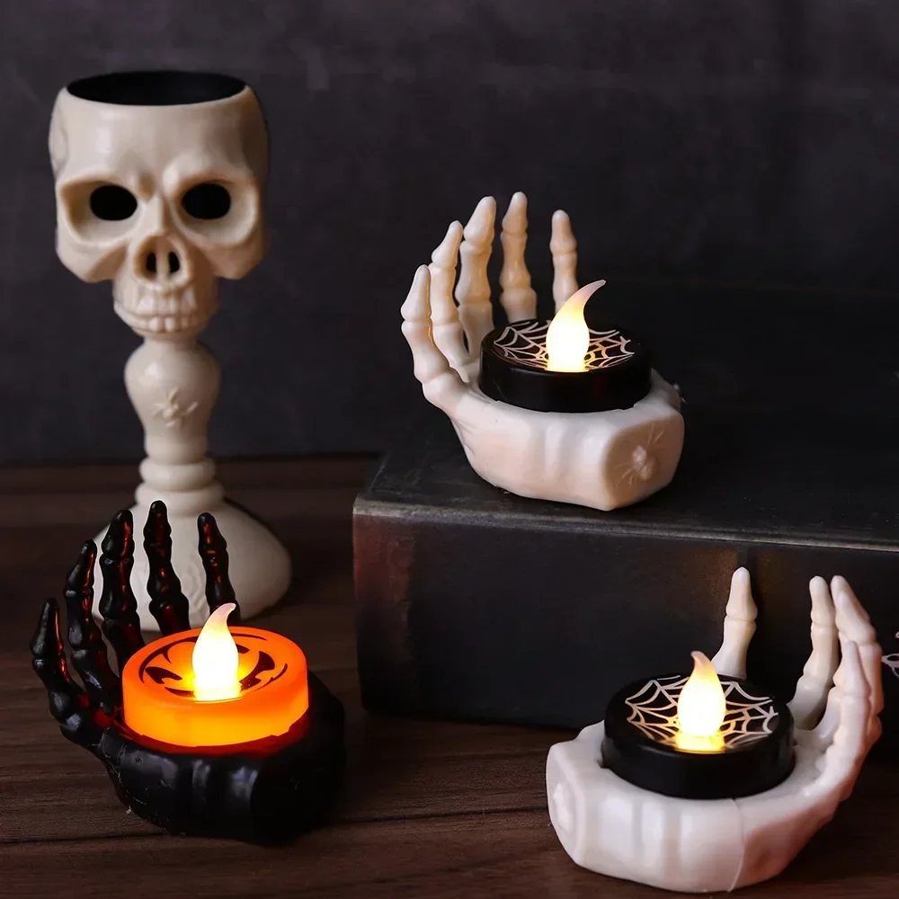 LED Candlesticks Lamp Halloween Electronic Candle Palm Rest Night Light Battery Powered For Halloween Party Decor Supplies