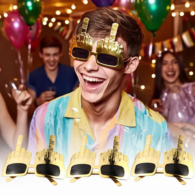 1-8Pairs Gold Middle Finger Sunglasses Creative Flip Hand Shape Novelty Party Prop for Photo Booth Selfie Fun Costume Accessory