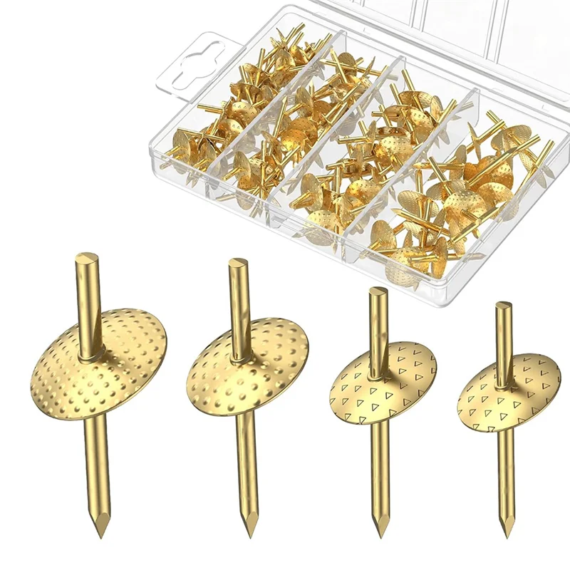 80 Pcs Picture Hangers Picture Hanging Kit 4 Size Picture Hanging Hooks Picture Hanging Nails Long Picture Hooks Gold