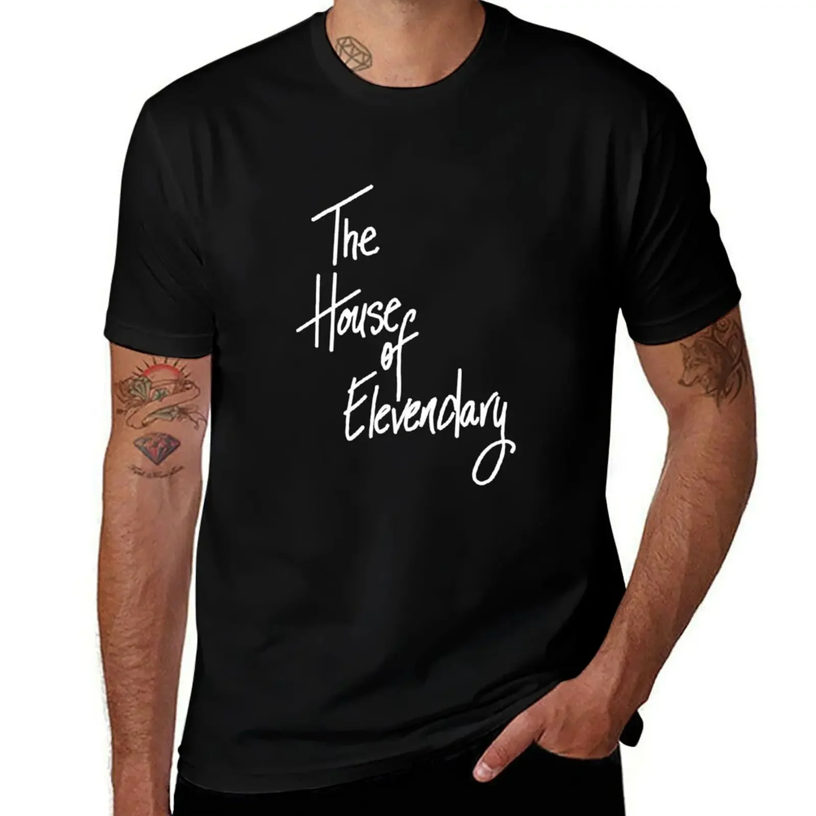 White Text: The House of Elevendary T-Shirt blue archive luxury t-shirt Short sleeve tee valentines clothes outfits for men