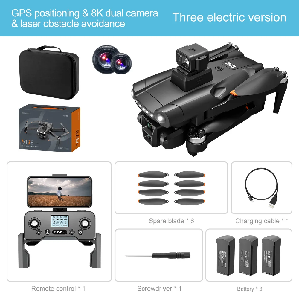 

V198 5G GPS Drones 8K Professional HD ESC Dual Camera with Laser Obstacle Avoidance Opticial Flow Brushless Foldable FPV Drones