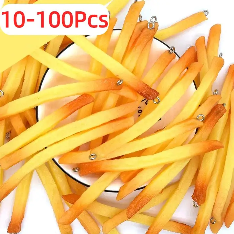 Bulk Wholesale 10-100pcs Long French Fries Resin Charms Lots Sale Simulated Potato Sticks Keychain Pendants Diy Jewelry Crafts