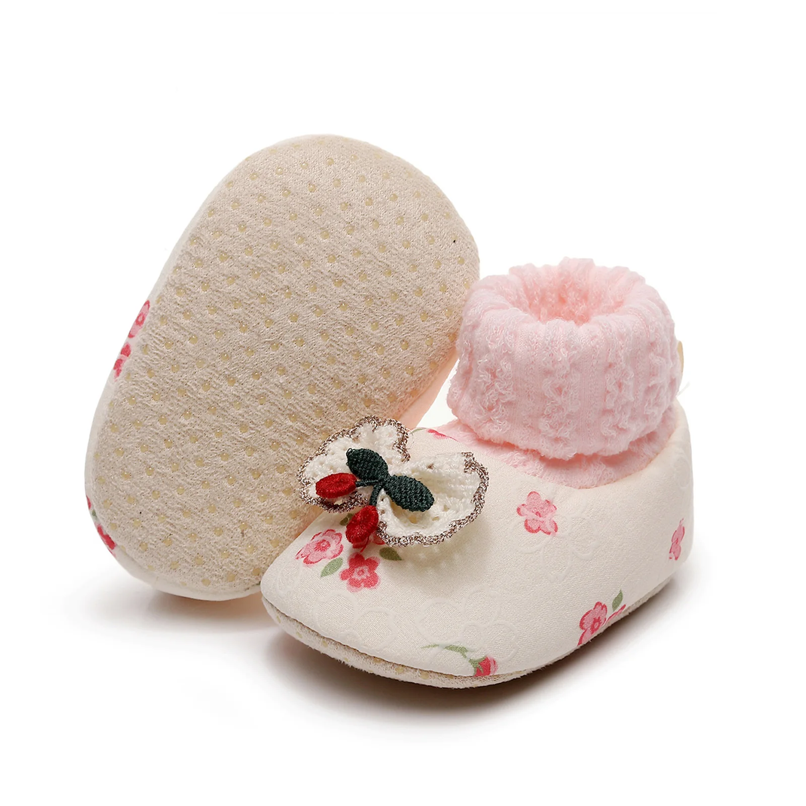 0-18months Infant Girls Booties Warm 3D Crochet Cherry Bow Decor   shoes for baby girls Non-slip Bottom First Walker Shoes