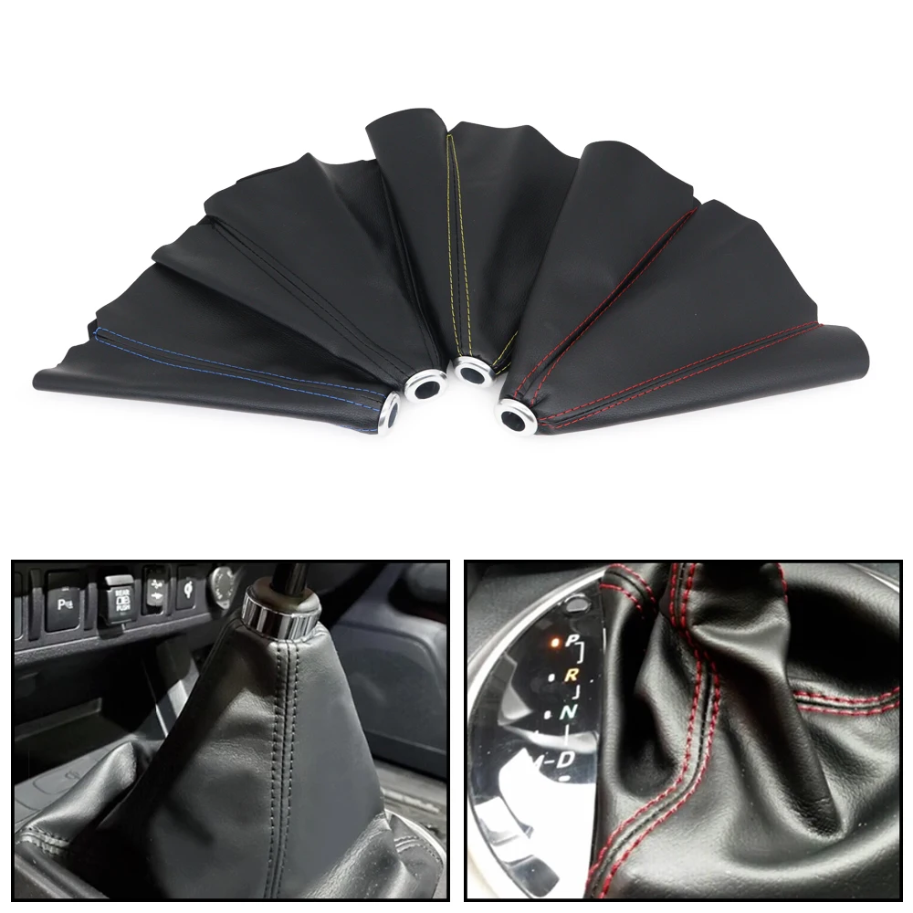 16mm Universal Suede Leather Car Gear Shift Collars Carbon Fiber Auto Car Manual Stick Shifter Knob Gear Shift Boot Cover Gaiter