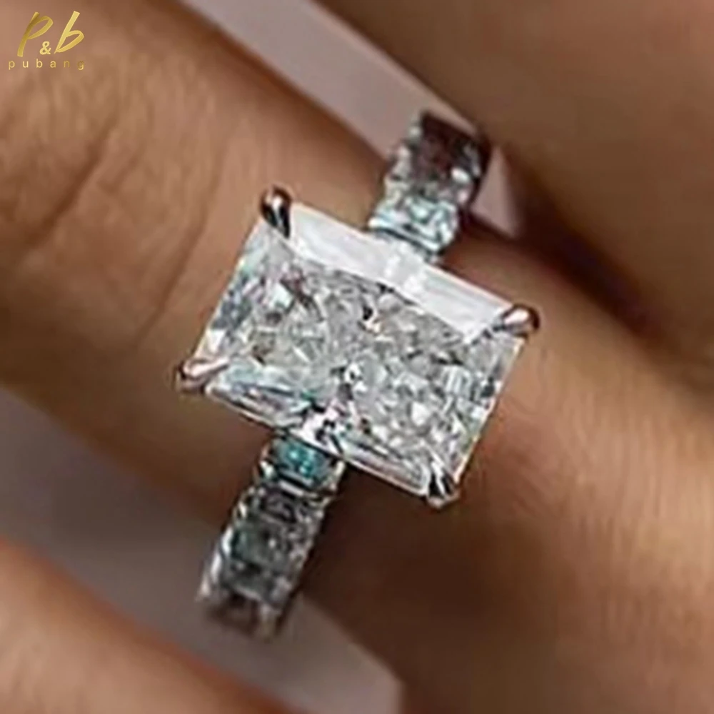 

PuBang Sparkling VVS1 3EX D Цвет 9-каратное женское кольцо из настоящего муассанита с измельченным льдом, сияющий огранки, драгоценный камень, твердое золото, обручальное кольцо