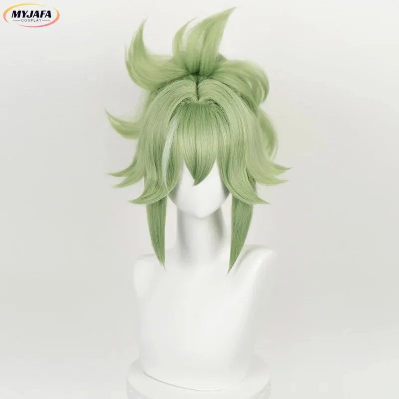 2025 Kuki Shinobu juego de Cosplay cuero cabelludo verde claro con cola de caballo pelo sintético resistente al calor pelucas de Anime + gorro de peluca