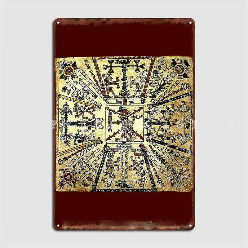 Aztec Cosmological Drawing With The God Xiuhtecuhtli Poster Metal Plaque Cinema Living Room Plaques create Tin sign Poster