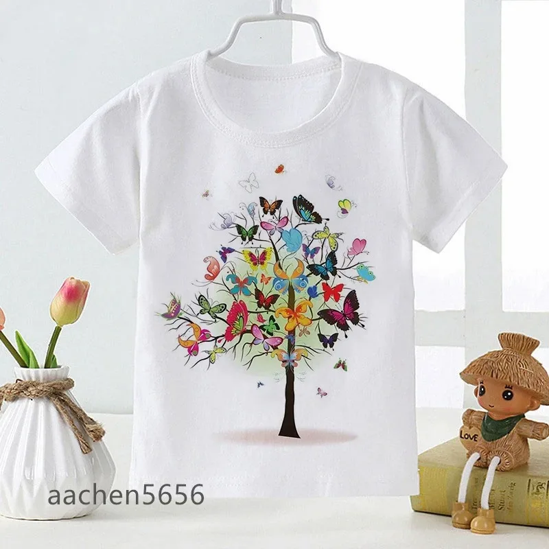 Camiseta de árbol mágico para niño y niña, camisa blanca de dibujos animados, ropa de verano