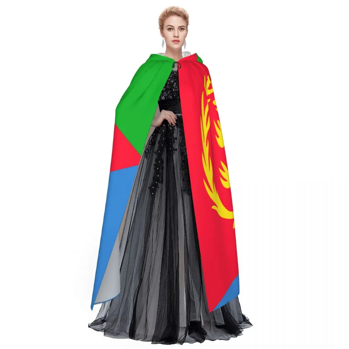 Adult Cloak Cape Hooded Eritrea Flag Medieval Costume Witch Wicca Vampire Elf Purim Carnival Party