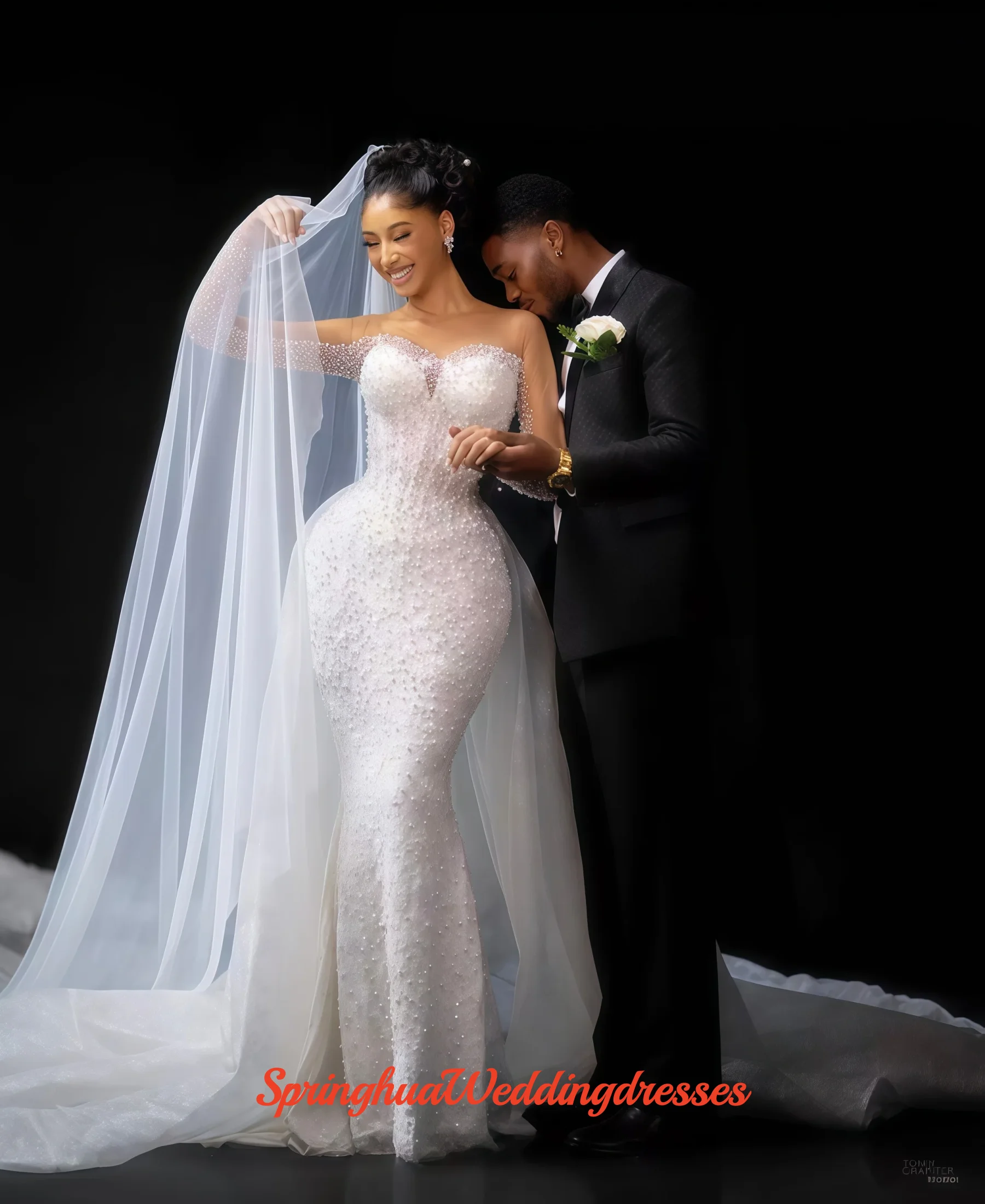 

Customized wedding dresses New round neck Long Sleeve Mermaid beaded robe de mariee wedding dress vestidos de novia