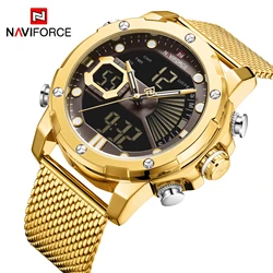 NAVIFORCE Original Watches For Men Luxury Brand Quartz Dual Display Military Sports Wrist Watch Mesh Steel Band Waterproof Clock