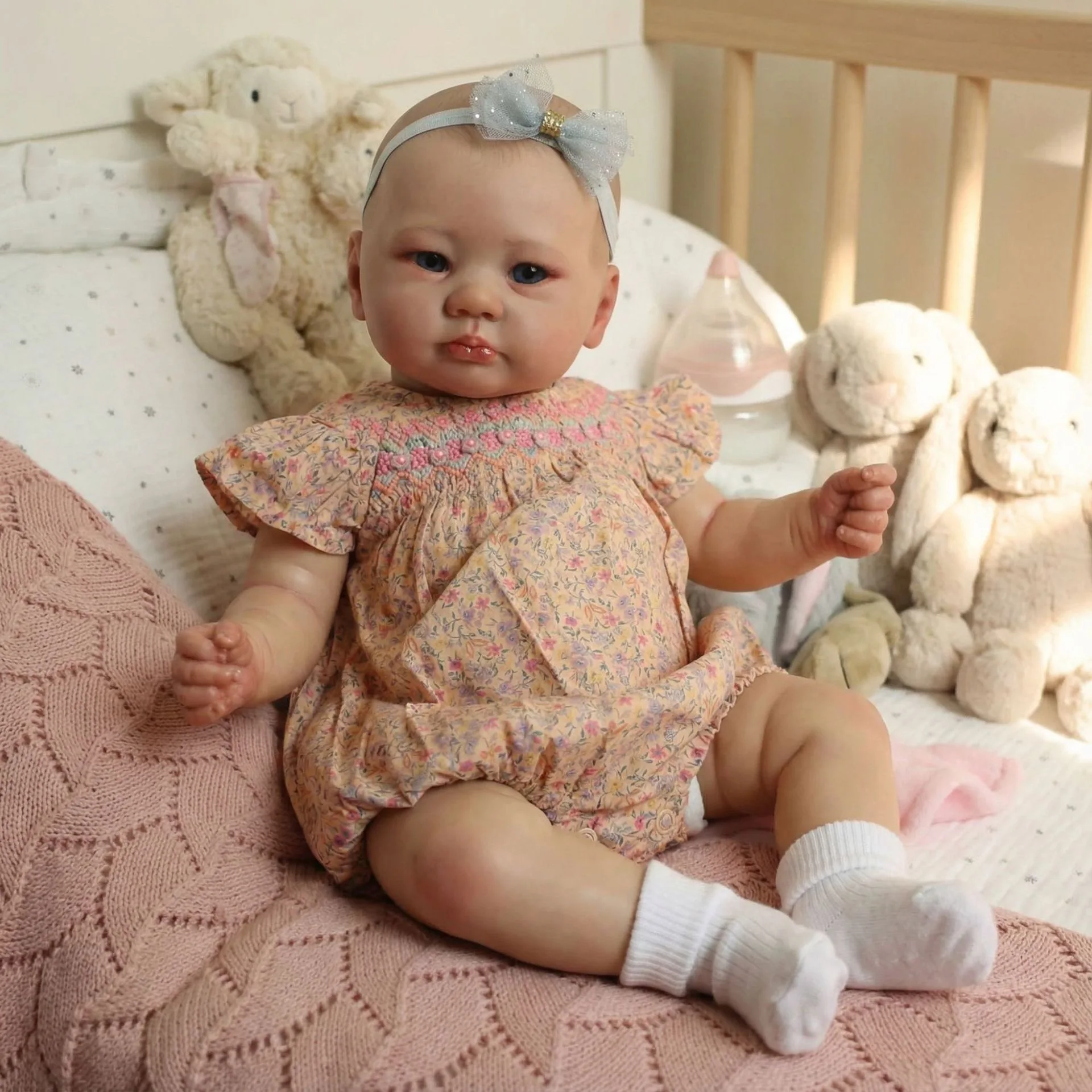 

The Perfect Realistic Reborn Doll Gift: 19-Inch Hand-Painted Baby in Floral Romper for Christmas