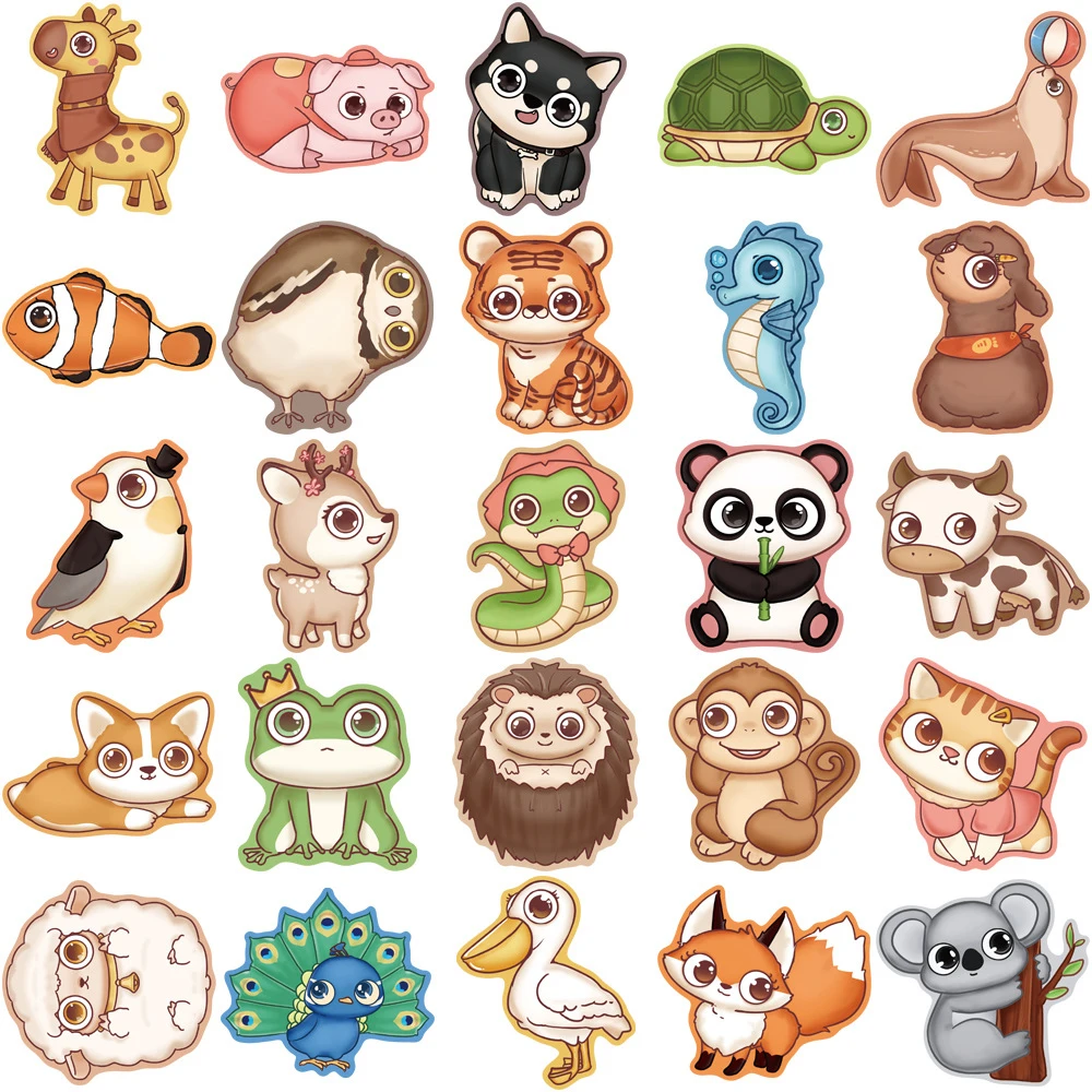 10/30/50pcs Kawaii Big Eyes animali adesivi per cartoni animati adesivo carino per bambini giocattolo fai da te bottiglia d'acqua cancelleria taccuino decalcomanie Pack