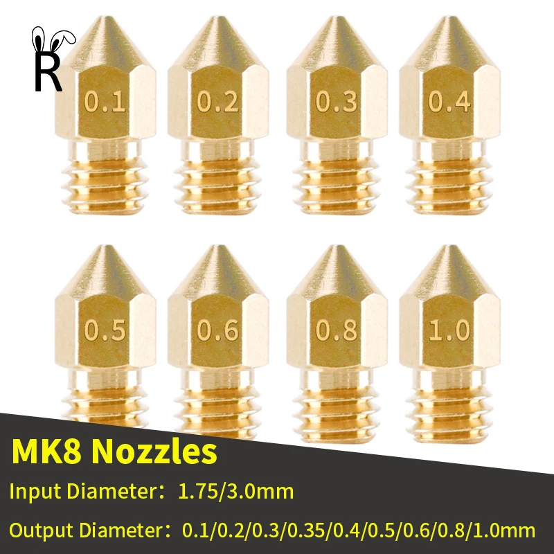 3D Printer Accessories MK8 Nozzle Brass 0.1mm-1.0mm For 1.75/3.0MM Supplies CR10 CR10S Ender-3 Extruder Head 3D Printer Nozzle