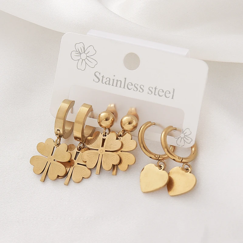 

Four Leaf Clover Star Drop Earrings Set For Women 18k Golden Plated Stainless Steel Fashion Dangle Ear Stud Punk Unisex Jewelry