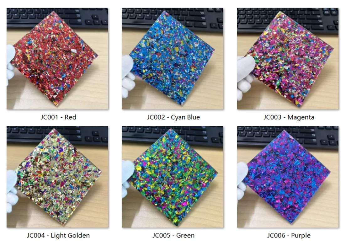 Double Face Shimmer Irregular Sequin PMMA Acrylic Panel, 4mm Thick, 6 Colors, for Jewelry DIY & Decoration