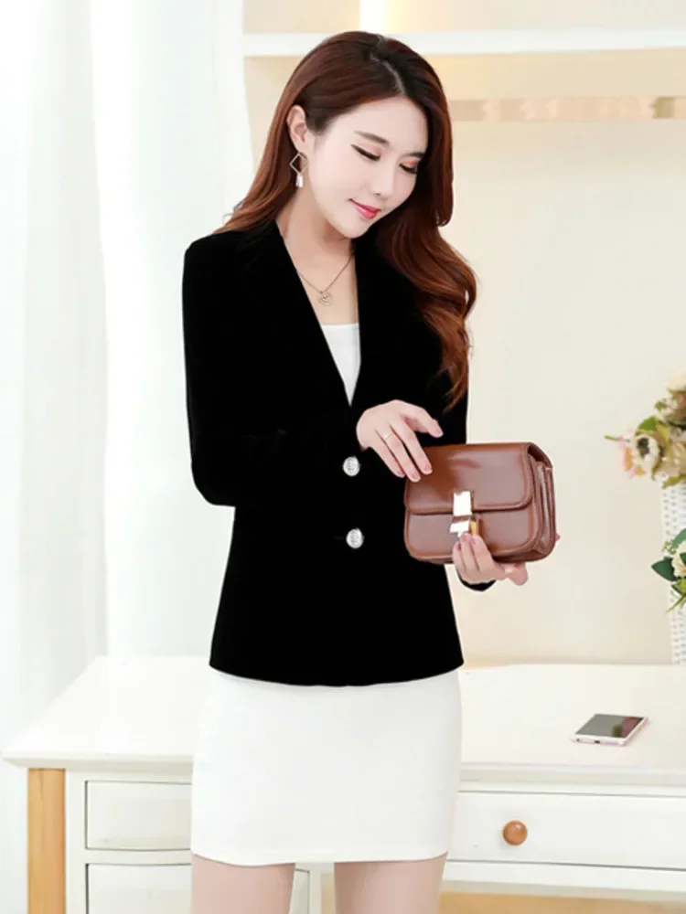 Fashion Women Velvet Blazer Long Sleeve Korea Style Female Blazer Office Ladies 2024 New Arrival Outwear Blazer Feminino V1523