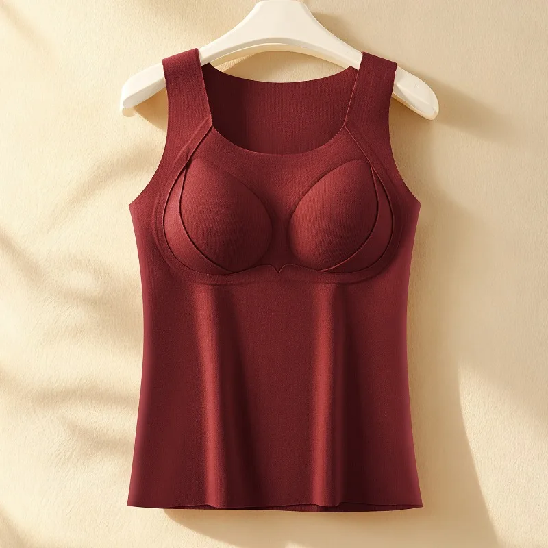 Winter Silk Wool Comfortable One-piece Seamless Vest Without Steel Ring for Women Slim Fit Lifting Soft Cold Resistant Warm Top